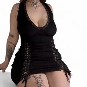 Black Lace-Up Midi Dress